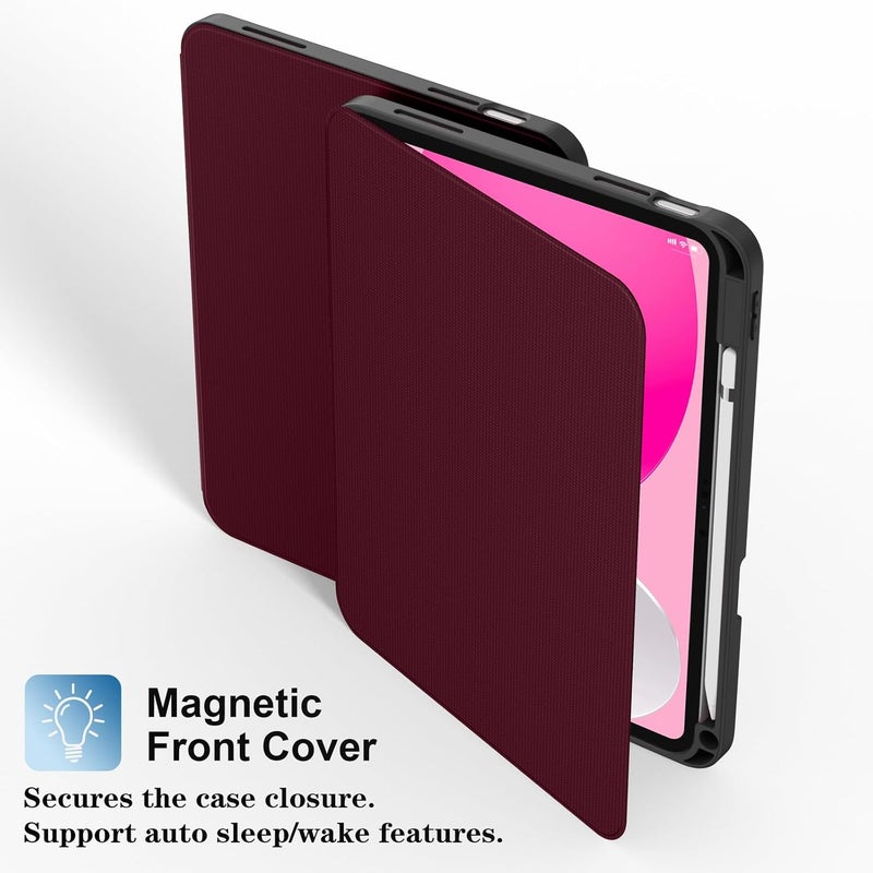 Supveco Case for iPad (A16) 11th Generation 11 inch (2025),iPad 10th Generation 10.9 inch (2022) with Pencil Holder-[Auto Wake/Sleep],Premium Folio Stand Case with Soft TPU Back Cover-Pure Wine - Image 4